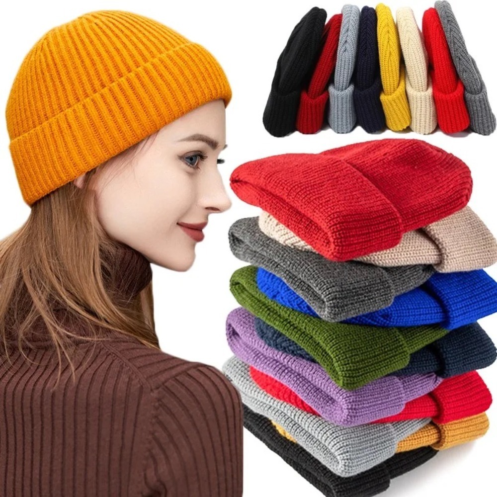 Beanie Cuffed Knit - Czapka zimowa unisex, jednolita, z wywinięciem,