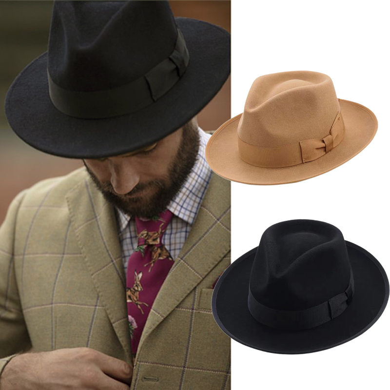 Fedora Hat Wool - Czarny kapelusz Fedora unisex z szerokim